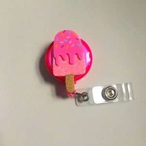 Glitter Ice cream badge reel key card ID holder